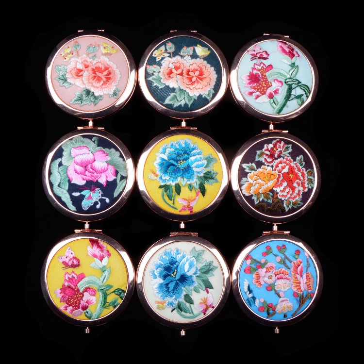 城西化妆随身镜精品出国送礼刺绣中国风古风摄影 手绣镜子